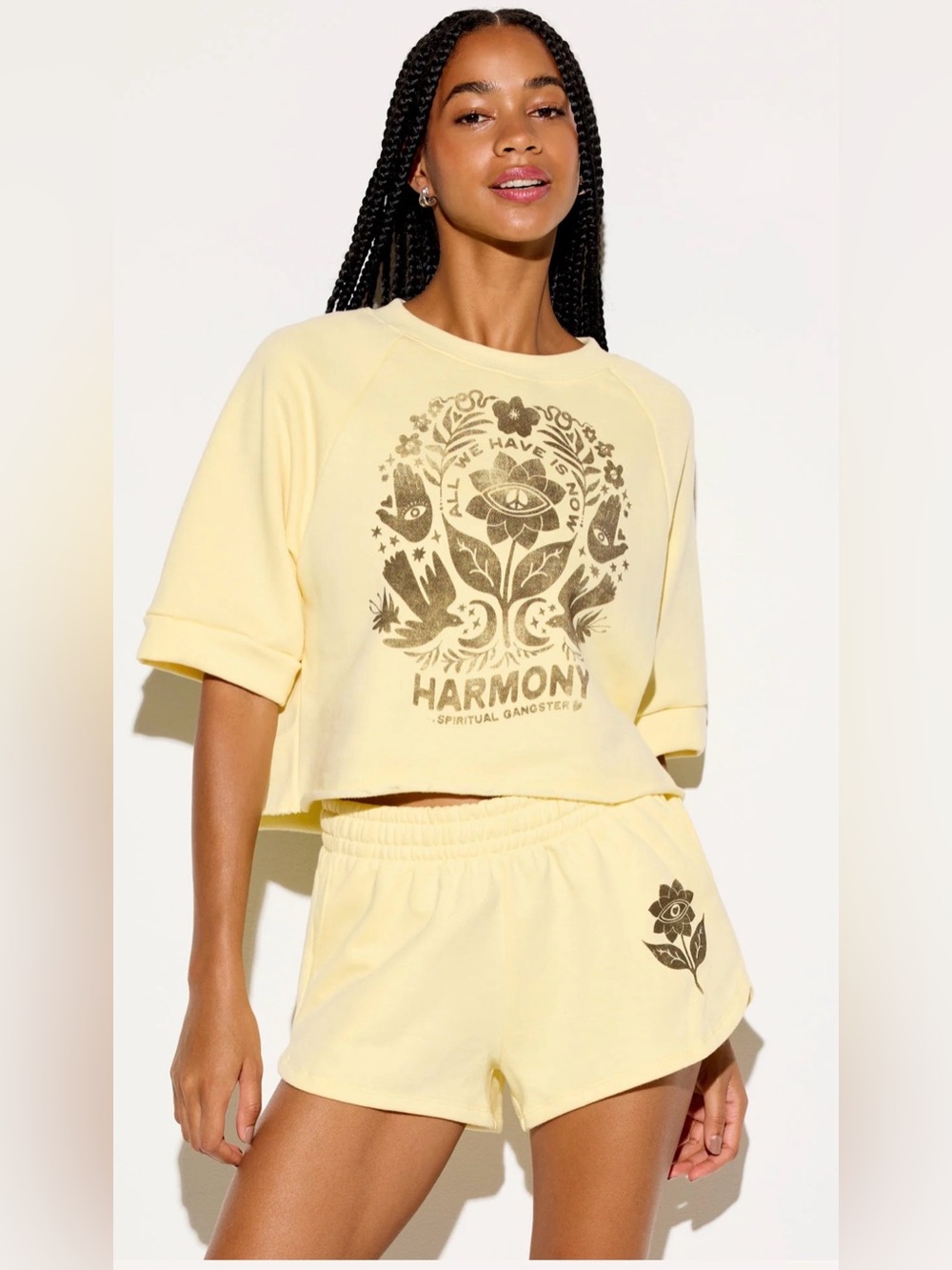 NWT Spiritual Gangster Spring Harmony Vance Short Sleeve Crew - Pale Yellow